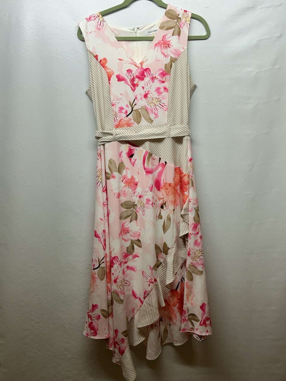 Calvin Klein Pink Floral High-Low Wrap Dress - Picture 2 of 6